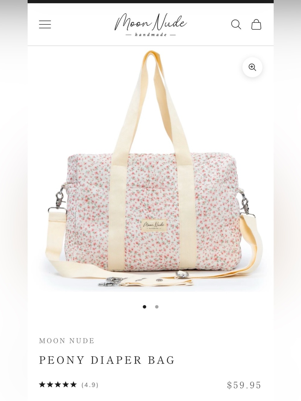 Moon Nude Peony Diaper Bag and keychain bag